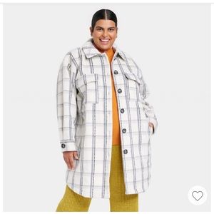 Women Shacket Cream Plaid 2x